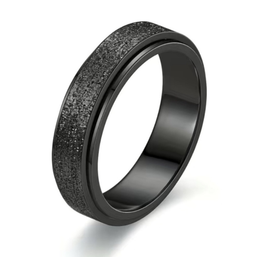 Black Textured Spinner Ring - Stainless Steel Fidget Band Anxiety Ring